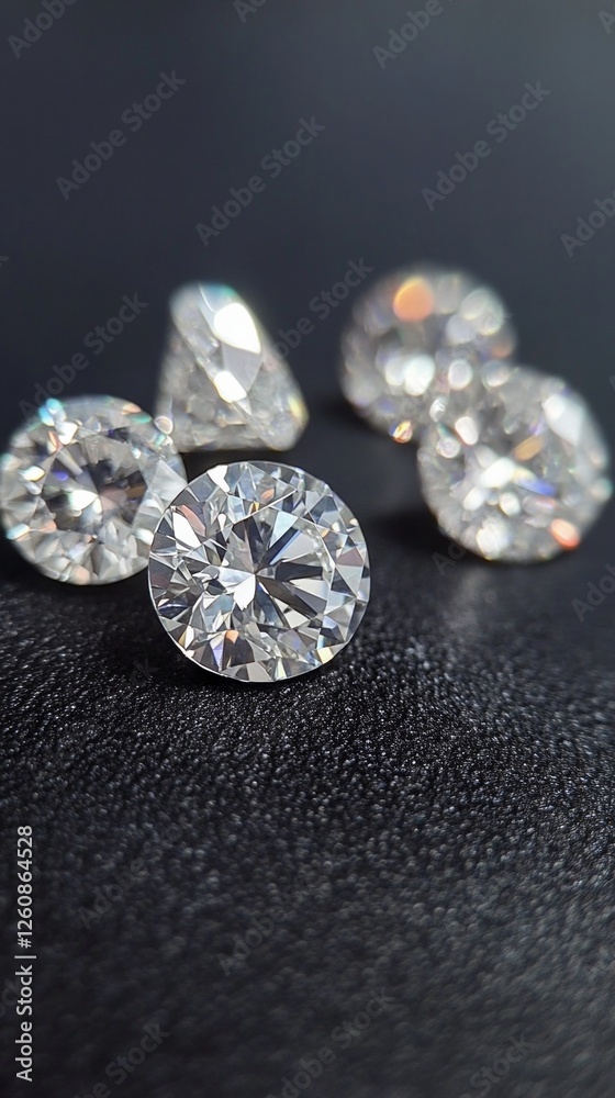 Sparkling round-cut diamonds on dark surface highlighting clarity and brilliance Sparkling round-cut diamonds on dark surface highlighting clarity and brilliance