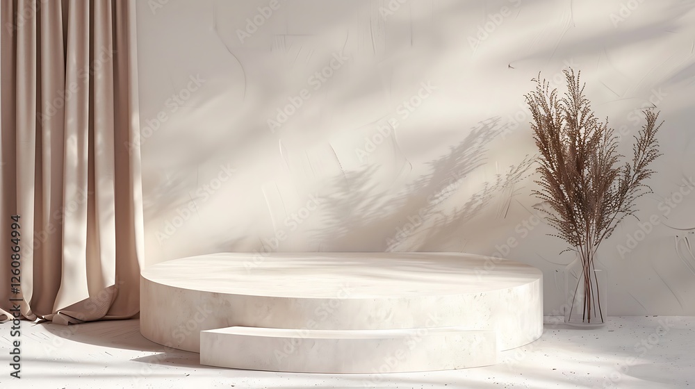 Abstract minimal scene with marble podium and shadows on the wall. Abstract minimal scene with marble podium and shadows on the wall.