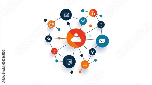 a global business network with interconnected icons, digital tech concept, vector, isolated on white background