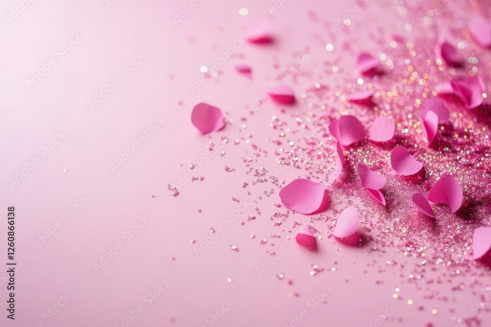 Bright pink confetti is gracefully falling onto a pink background Bright pink confetti is gracefully falling onto a pink background