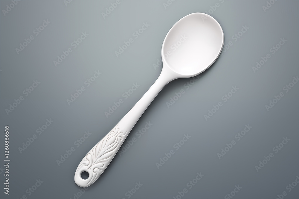 White plastic ladle in 3D realistic illustration on a isolated background, kitchen utensil. Image created with AI White plastic ladle in 3D realistic illustration on a isolated background, kitchen utensil. Image created with AI
