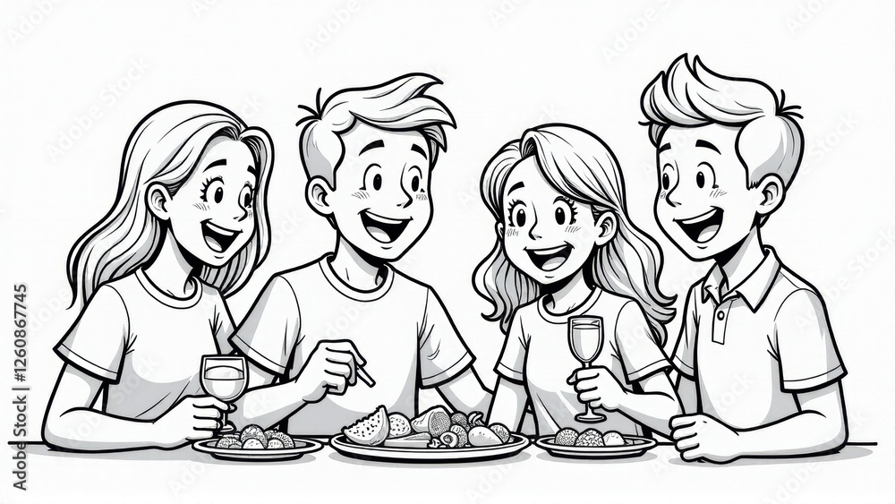 Happy Teens Enjoying a Fruit Platter and Drinks Together Happy Teens Enjoying a Fruit Platter and Drinks Together