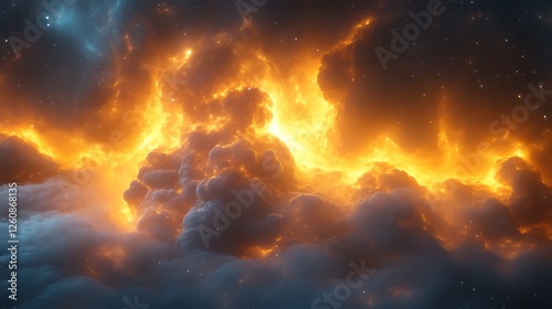 Fiery Cosmic Cloudscape Glowing Brightly In Space