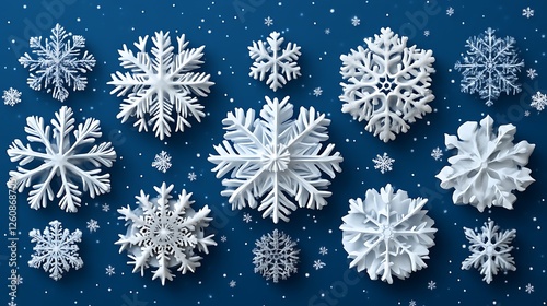 White snowflakes on a dark blue background winter design