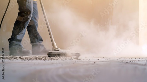 Wallpaper Mural Worker cleaning the floor with a mop at the construction site Torontodigital.ca
