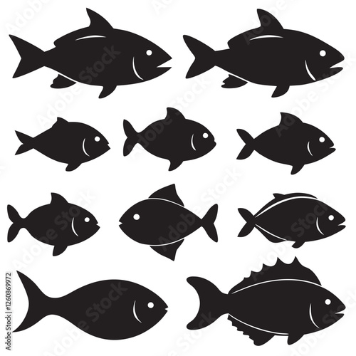 Fish silhouettes se sea pack of vector silhouette design 