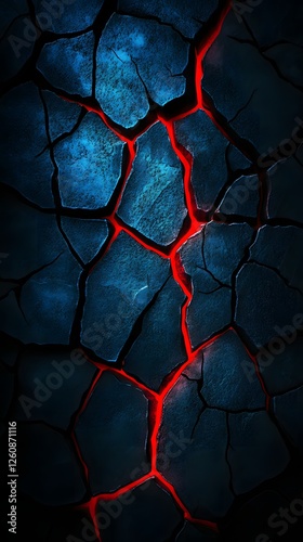 Cracked blue stone with glowing red veins
