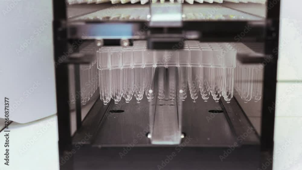 Lab with a pipette in a cuvette segments medical lab. Automatic biochemical analyzer. Sterile capsules for injection.
Test tubes with reagents in an automatic analyzer Lab with a pipette in a cuvette segments medical lab. Automatic biochemical analyzer. Sterile capsules for injection.
Test tubes with reagents in an automatic analyzer