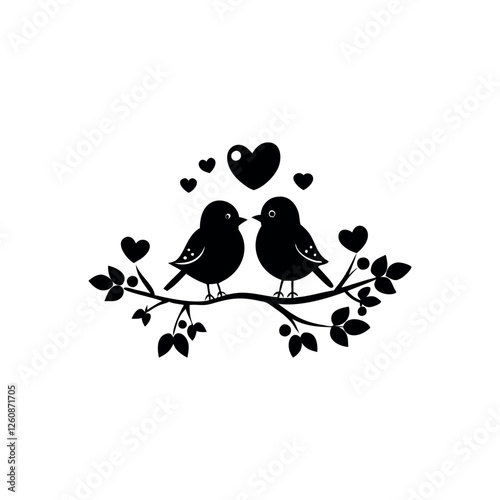 Black Silhouette Valentin's day love bird vector