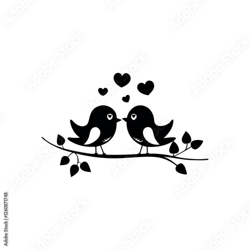 Black Silhouette Valentin's day love bird vector