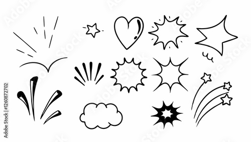 Hand Drawn Anime Manga Doodle Line Elements for Character Emotions and Speech Bubbles