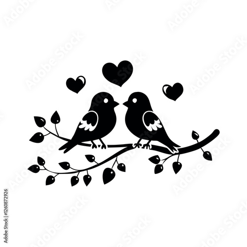 Black Silhouette Valentin's day love bird vector