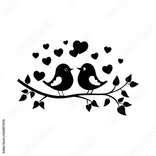 Black Silhouette Valentin's day love bird vector