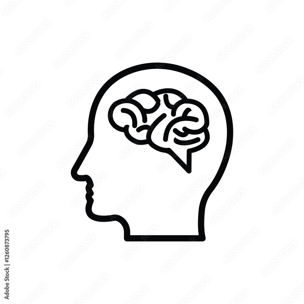 Human head with brain icon, brain symbol in line style isolated on white background, vector illustration Human head with brain icon, brain symbol in line style isolated on white background, vector illustration