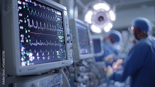 Medical professionals monitor patient vitals during a critical surgical procedure in a modern operating room