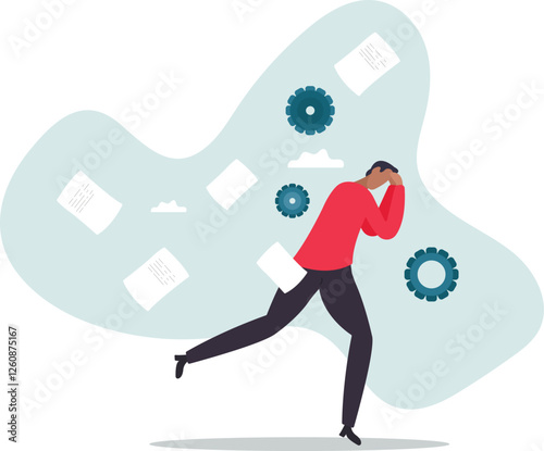 Overwhelmed or work overload, exhausted and anxiety, stressed and tired from problem and trouble, panic attack or shocked,business concept.flat character.