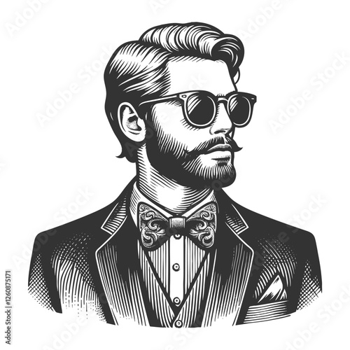 Hipster Gentleman with Beard and Sunglasses vector