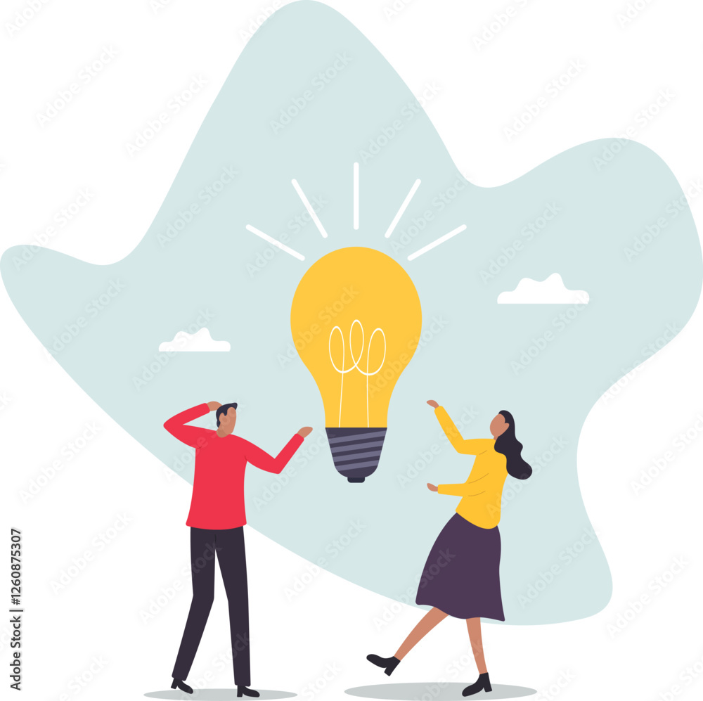 Bright idea to solve problem, business team brainstorm or thinking about new innovative idea, creativity or imagination.business concept.flat character. Bright idea to solve problem, business team brainstorm or thinking about new innovative idea, creativity or imagination.business concept.flat character.