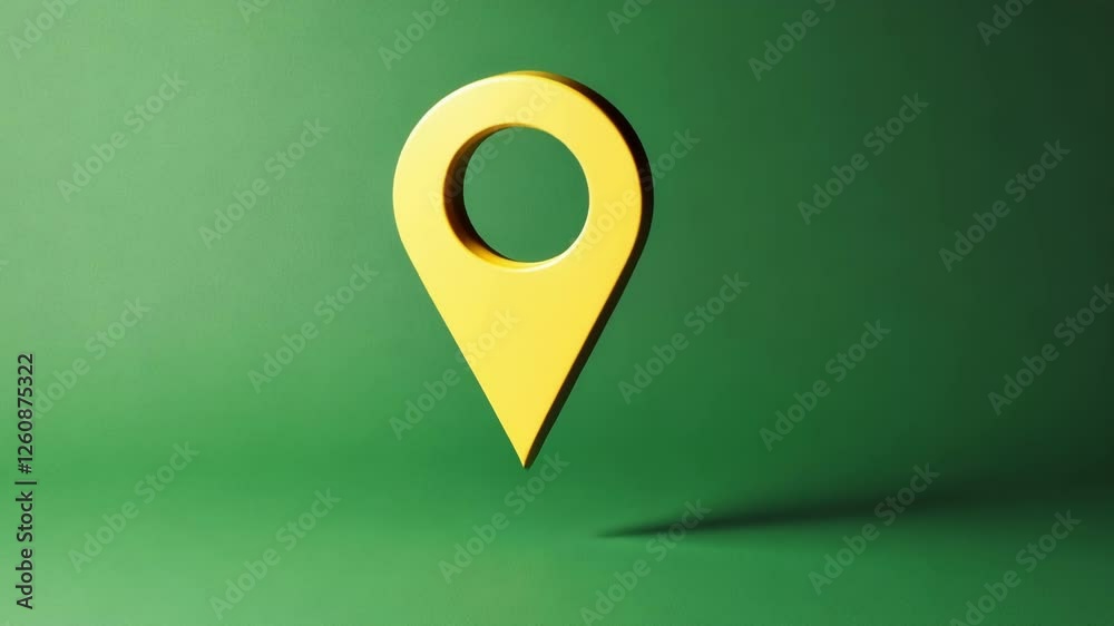 Golden location pin floating on a vibrant green screen background, creating a versatile element for compositing and location based projects