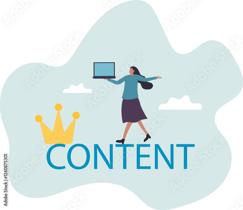 Content is king, advertising strategy to build customer engagement or online audience,business concept.flat character.