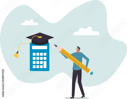 Student loan calculation, education budget allocation, university expense and debt pay off or scholarship payment.business concept.flat character.