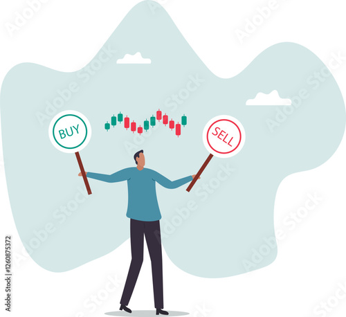 Buy or sell in stock market and crypto currency trading, investment decision, wealth management or financial.business concept.flat character.
