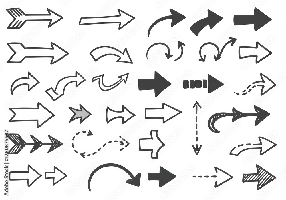 Collection of Hand-Drawn Vector Arrows with Organic Flowing Lines Offering a Unique and Artistic Style Collection of Hand-Drawn Vector Arrows with Organic Flowing Lines Offering a Unique and Artistic Style