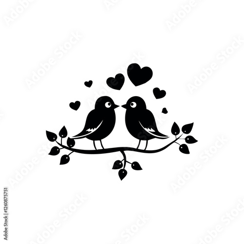 Black Silhouette Valentin's day love bird vector
