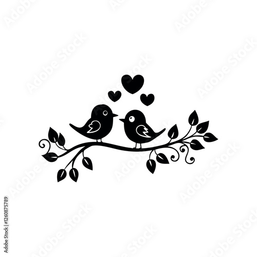 Black Silhouette Valentin's day love bird vector