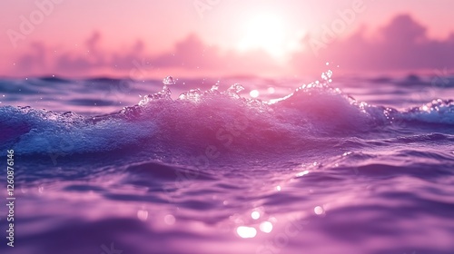 Pink Sunset Ocean Wave Foam Bubbles