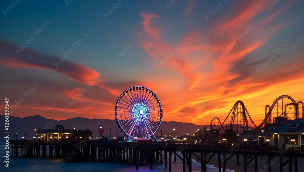 Obraz premium ferris wheel at sunset