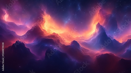 Glowing Mountainscape Under a Starlit Cosmic Sky
