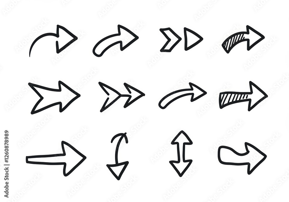 Collection of Hand-Drawn Vector Arrows with Organic Flowing Lines Offering a Unique and Artistic Style Collection of Hand-Drawn Vector Arrows with Organic Flowing Lines Offering a Unique and Artistic Style