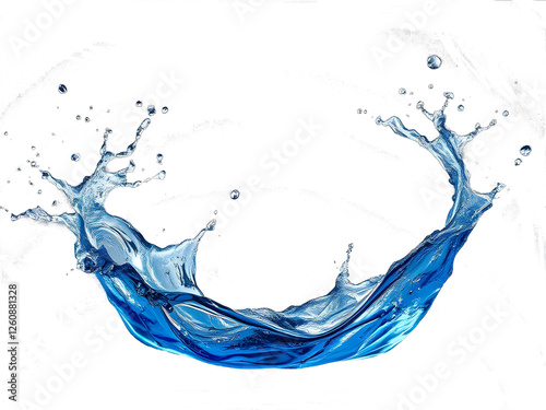 Water splash with blue bubbles,captured in flowing motion Isolated  on transparent background