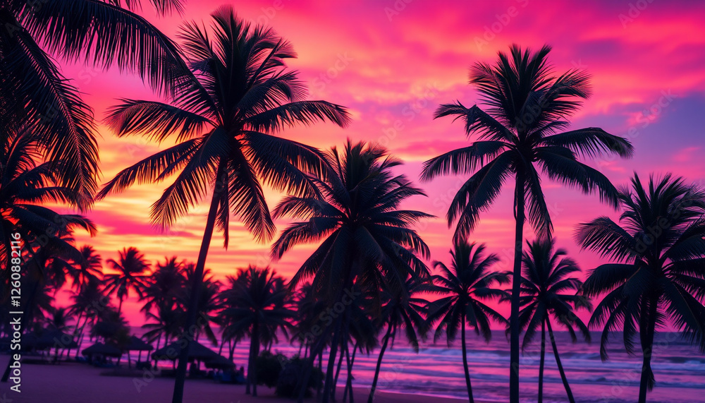A breathtaking tropical sunset with tall palm trees silhouetted against a pink and purple sky, creating a peaceful and dreamy vacation destination full of warmth and relaxation. A breathtaking tropical sunset with tall palm trees silhouetted against a pink and purple sky, creating a peaceful and dreamy vacation destination full of warmth and relaxation.