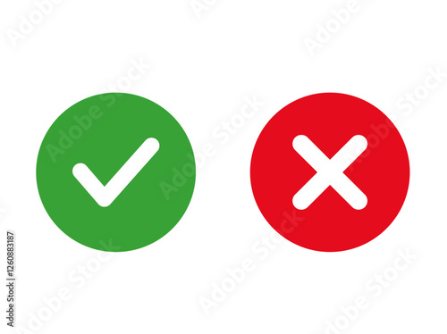 Check mark icons. green check mark and red cross mark icon set. green tick and red x. Symbols of approval and Decline, vector illustration