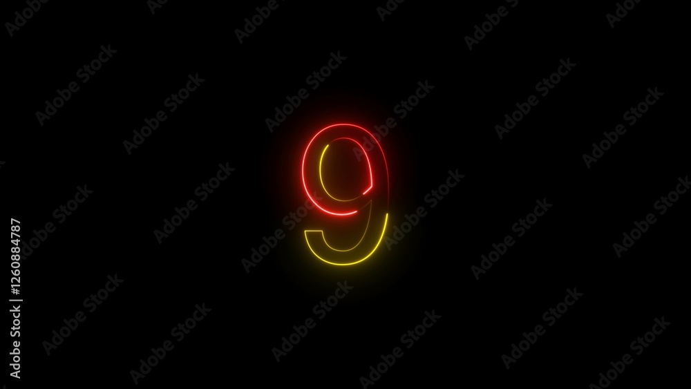Fototapeta premium glowing neon 9 number illustration . on a black background.and creating a illustration stunning .