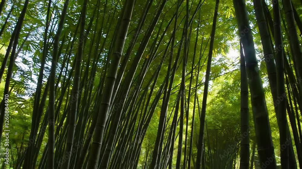 Sunlight streaming through lush bamboo forest capturing nature's serenity and greenery Sunlight streaming through lush bamboo forest capturing nature's serenity and greenery