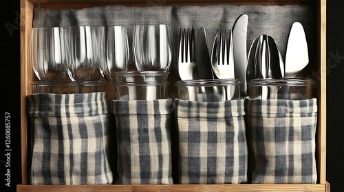 Elegant Cutlery and Glassware Set in Wooden Box