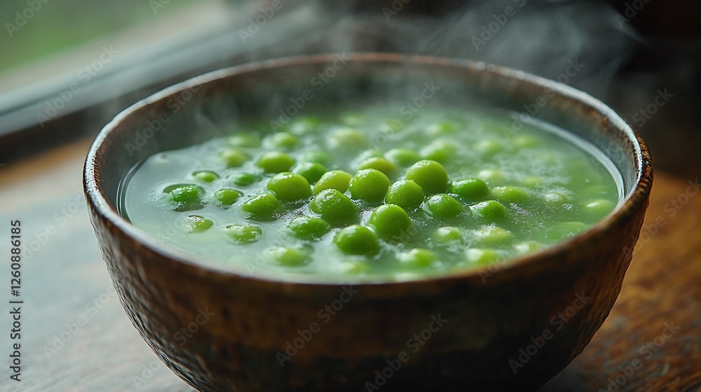 hot and nutritious peas soup in a rustic bowl featuring fresh green vegetables and organic ingredients for a healthy meal hot and nutritious peas soup in a rustic bowl featuring fresh green vegetables and organic ingredients for a healthy meal