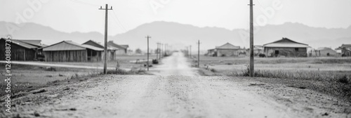 Rural Minimalism Rustic Gravel Road Leading to Countryside Homes - Nostalgic Architecture and Landscape for Sustainable Tourism and Eco-Friendly Development