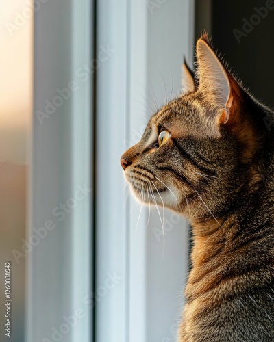 Wallpaper Mural Serene Feline Reflection Contemporary Capturing Textured Tabby in Warm Light - Visual Content for Pet Wellness and Home Decor Merchandising Torontodigital.ca