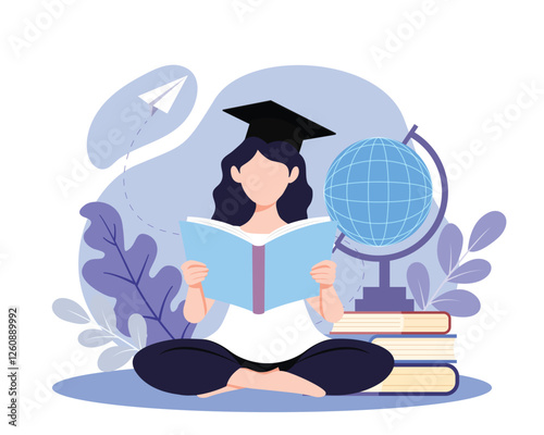 vector illustration of female student with graduation cap, back to school concept 