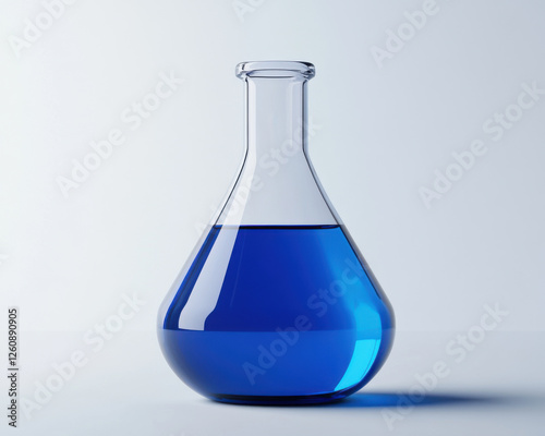 Laboratory glass flask filled with vivid blue liquid, showcasing science