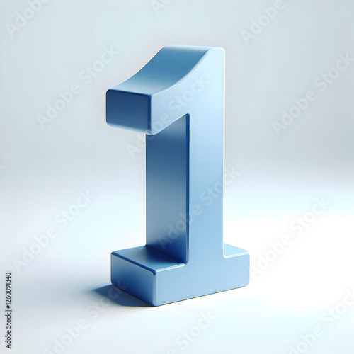 3d simple blue number 1 isolated white background