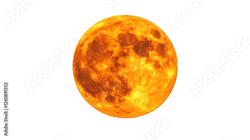Bright orange full moon shining on transparent background