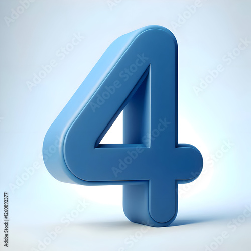 3d simple blue number 4 isolated white background 