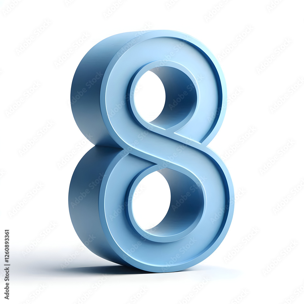 3d simple blue number 8 isolated white background 3d simple blue number 8 isolated white background