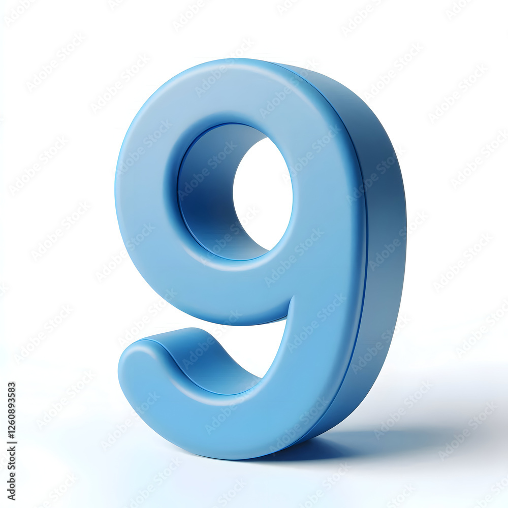 3d simple blue number 9 isolated white background 3d simple blue number 9 isolated white background