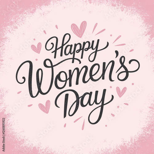 Beautiful hand drawn script lettering Women's day vector illustration. Happy Women's day background with heart shapes. Happy Women's day calligraphy. 8 March greeting card template. illustration vecto